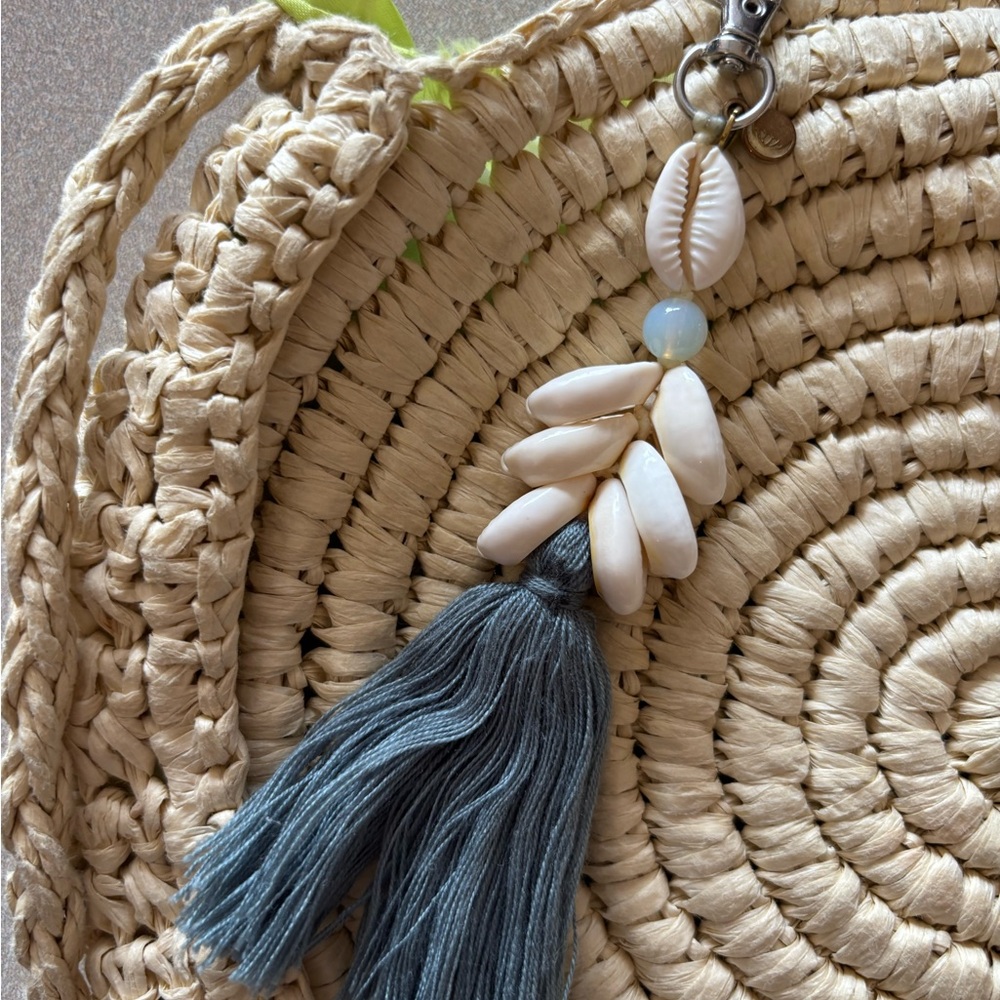 Solid & Striped Handcrafted Beige Straw Circle Cr… - image 2